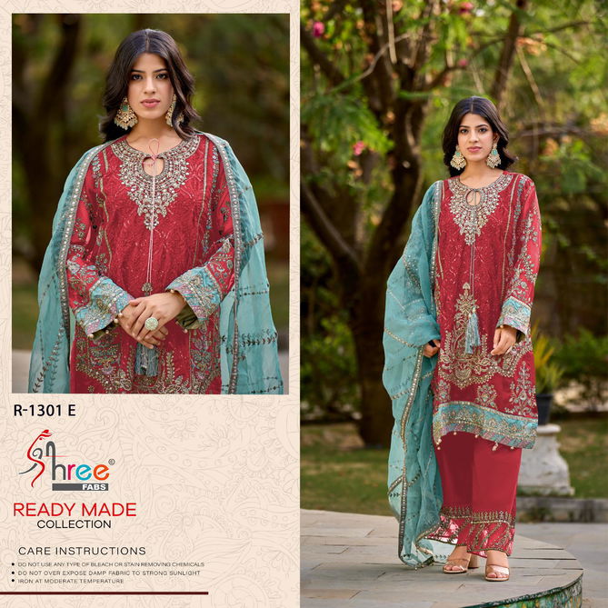 R 1301 By Shree Fabs Organza Embroidery Readymade Suits Exporters In India